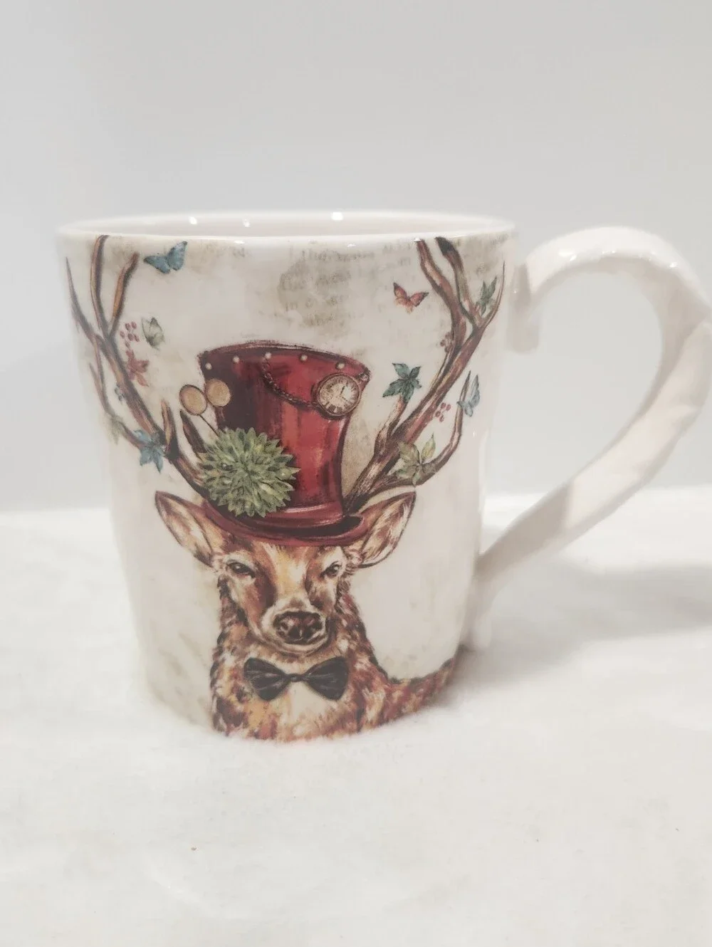 Pier 1 Daper Deer Ironstone Christmas Holiday Coffee Cup Mug 14 Oz NWOT